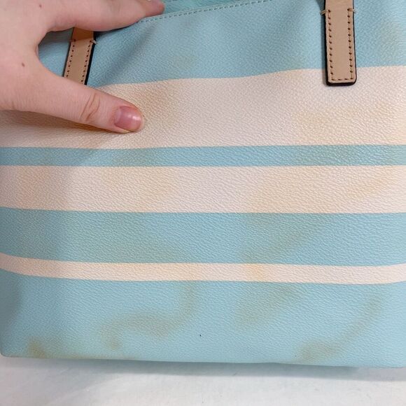 Kate Spade Hawthorne Lane Grace Blue White Striped Leather Tote Bag Shoulder Bag - Picture 9 of 10